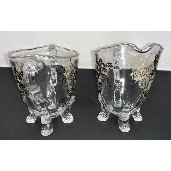 VIKING GLASS #42  Four Toed Open Sugar & Creamer SILVER CITY Springtime Overlay - Picture 4 of 10